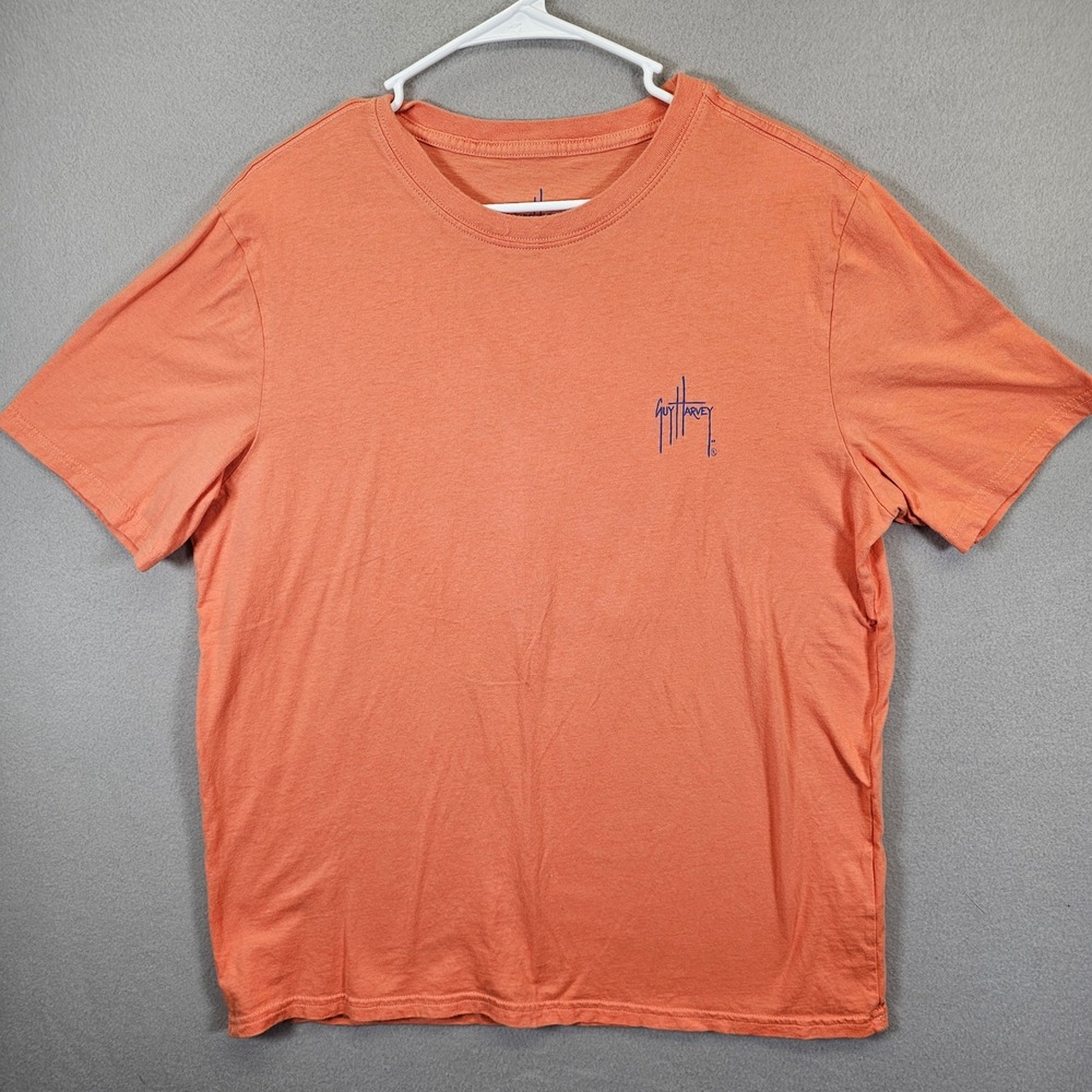 Guy Harvey Mens Short Sleeve‎ Logo T-Shirt Coral Orange Cotton Fishing Tee XL